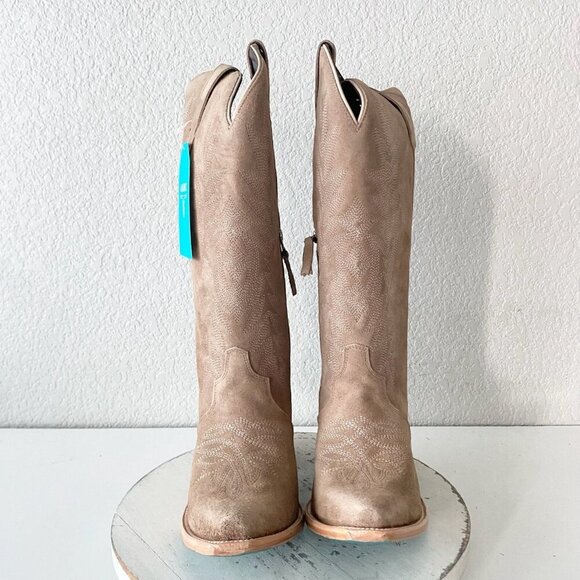 Lane Gallatin Womens Cowboy Boots 11 Latte Suede Cowgirl Western Mid Calf Tall - Picture 5 of 11